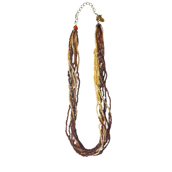 Claires Multi-Strand Necklace in Brown and Gold Fluorescent Seed Beads - Picture 1 of 4